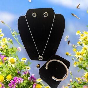 Elegant Silver Jewelry Set Necklace with Matching Earrings & a bracelet